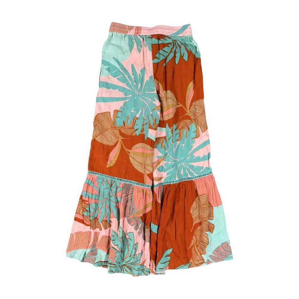 Free Destinations Floral Rayon Wide Leg Pants Elastic Waist Drawstring - Picture 2 of 9